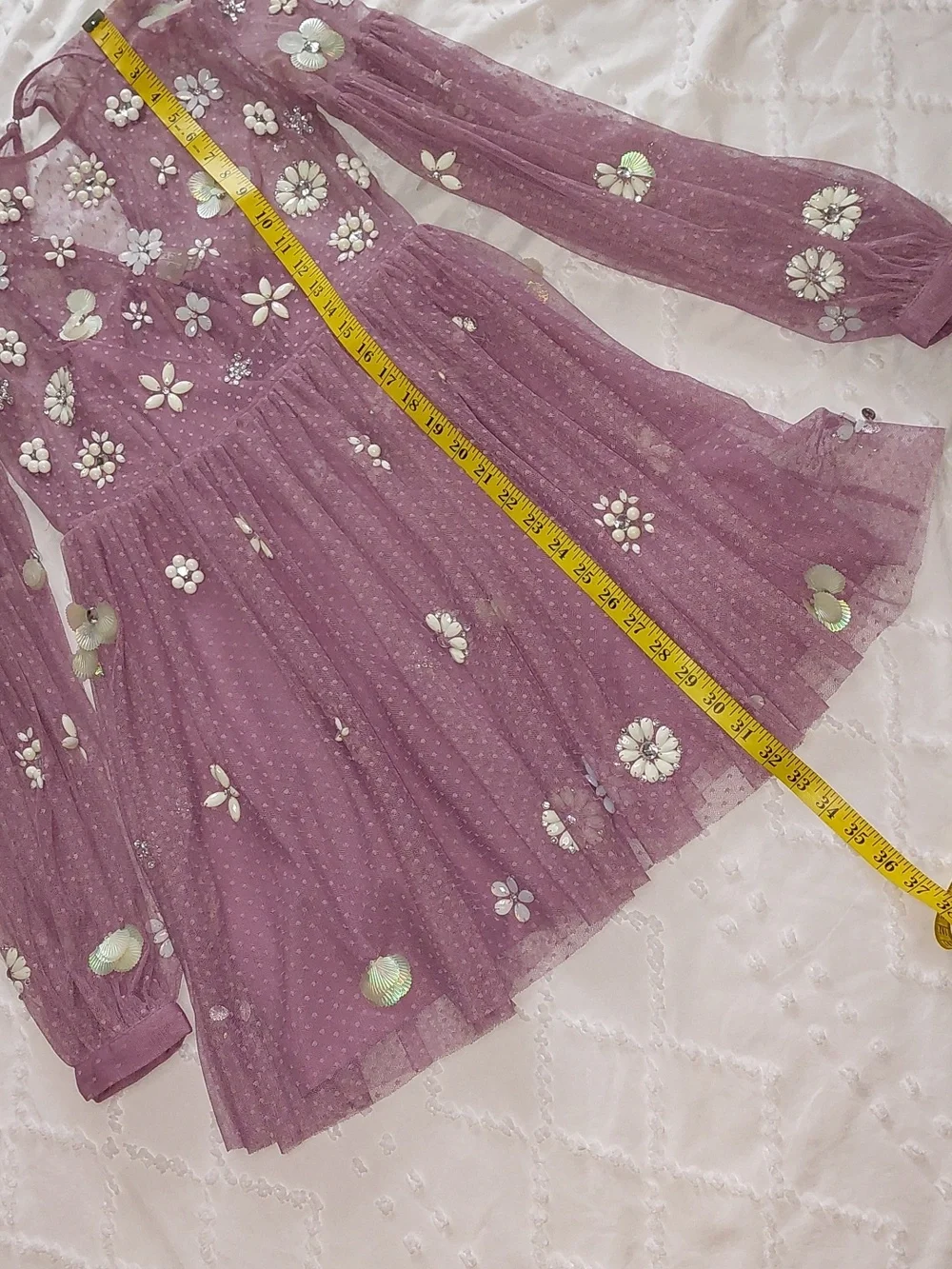 Asos Purple Floral Cluster Embellished Balloon Sleeve Mini Dress Sz 8 - Picture 13 of 15